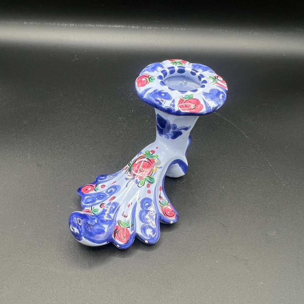Vintage 1960s Vestral Alcobaca Portugal Hand Painted Art Pottery Candle Holder